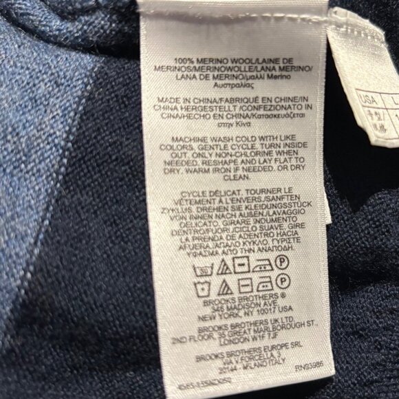 Brooks Brothers Men's Extra Fine Merino Wool Navy Striped Sweater Size L - Picture 8 of 8